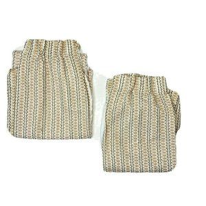 2 Vintage 1970s Pinch Pleat Curtains Drapes Panels Brown Beige Woven Chevron